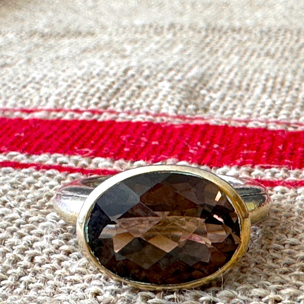 Modernist Sterling silver smoky quartz ring